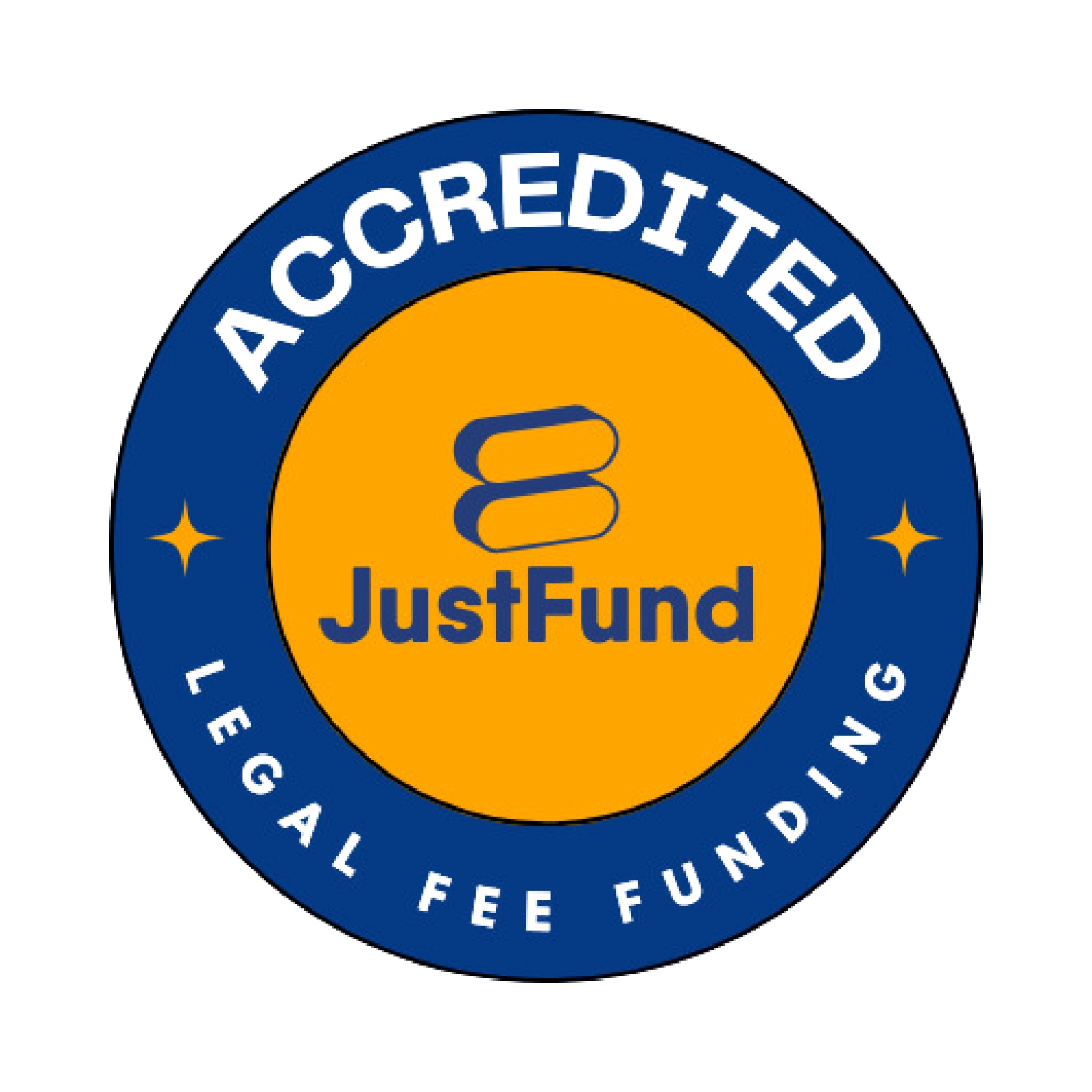 JustFund accredited legal fee funding badge